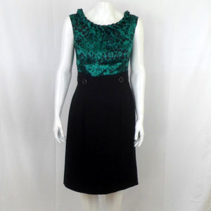 Tahari Arthur S Levine Sleeveless Sheath Dress Green Black